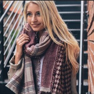 Maroon Plaid Houndstooth Scarf